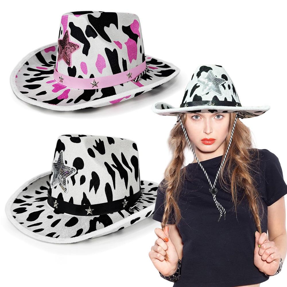 Punk Cowboy Hat Exotic Cowboy Hat Cow Print Hat Animal Print For Dance Country Concerts Halloween Party