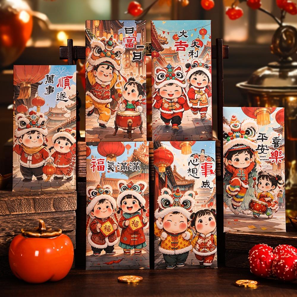 6pcs Traditional New Year Red Envelopes Cartoon Lucky Money Packets  Spring Festival Supplies