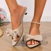 Women's Summer Butterfly-knot Low Heel Slippers Elegant Open Toe Party Dress Shoes Fashion Outdoor Ladies Slides