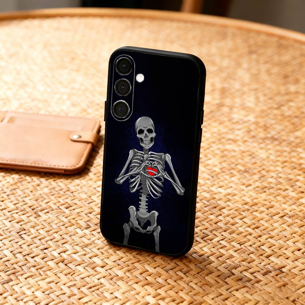 A-Art S-Skeleton S-Skull Phone Case For Samsung A73,72,71,53,52,51,22,91,80, Soft Black Cover