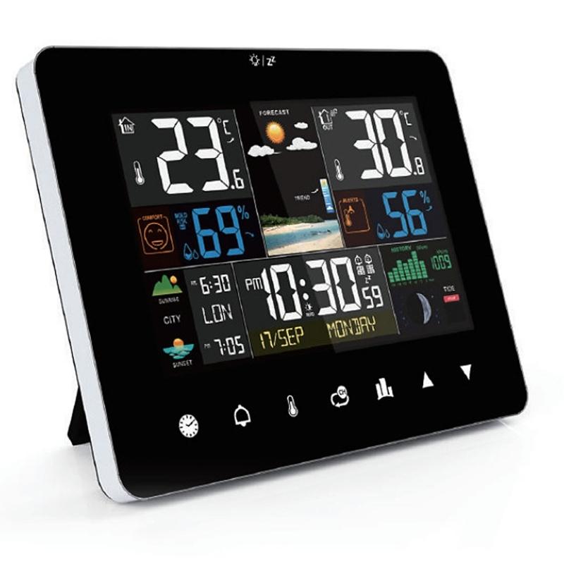 Color Touchscreens Weather Stations Indoor Outdoor Temperature Humidity Monitor Alarm Clock Moon Phase Tides Tracking