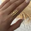 Gold Plated Stainless Steel Geometric Symmetry Line Open Ring for Women Men Line Texture Ring Charms Waterproof Jewelry Gift
