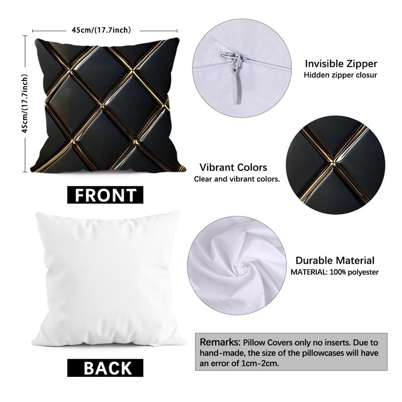 1 Stück Schwarz-Gold karierte Kissenbezüge Polyester Geheimnisvolle Party-Kissenhülle für Sofa Stuhl Bett Auto Party Tischdekoration
