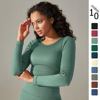 Seamless Solid Color Thread Tight Sexy Yoga Wear Long Sleeve Top Sports Running Fitness Wear