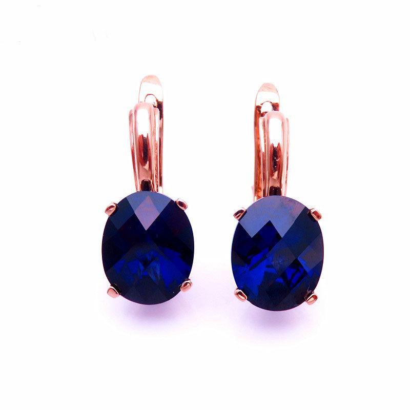 Purple Gold-Plated Rose Gold Inlaid Oval Egg Surface Bluestone Earrings Fashion Temperament Earrings