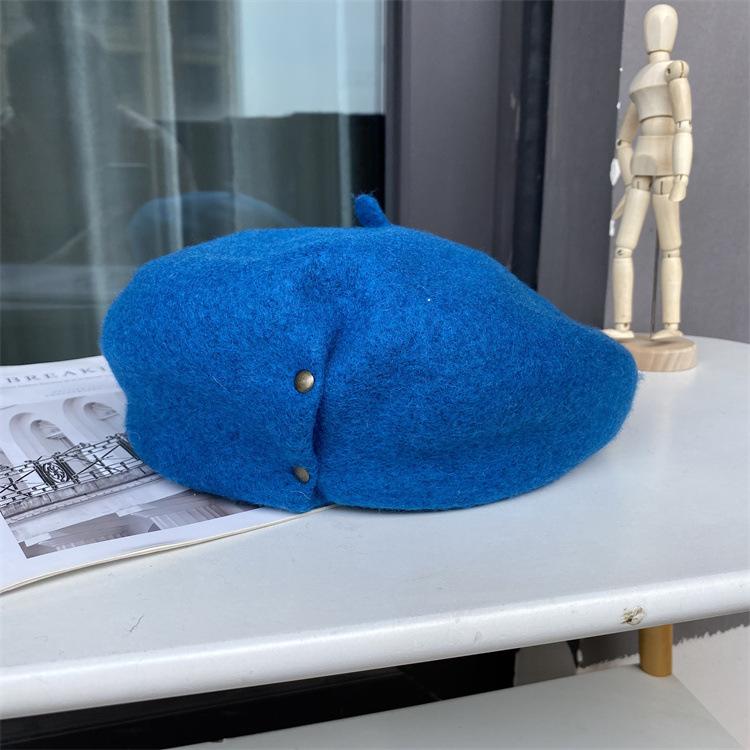 Autumn and Winter Woolen Hat Female Literary Copper Buckle Painter Hat Thickened Bud Hat