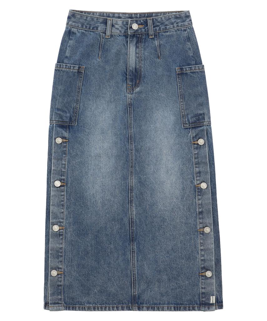 DELICCENT Side Button Denim Skirt [Blue]