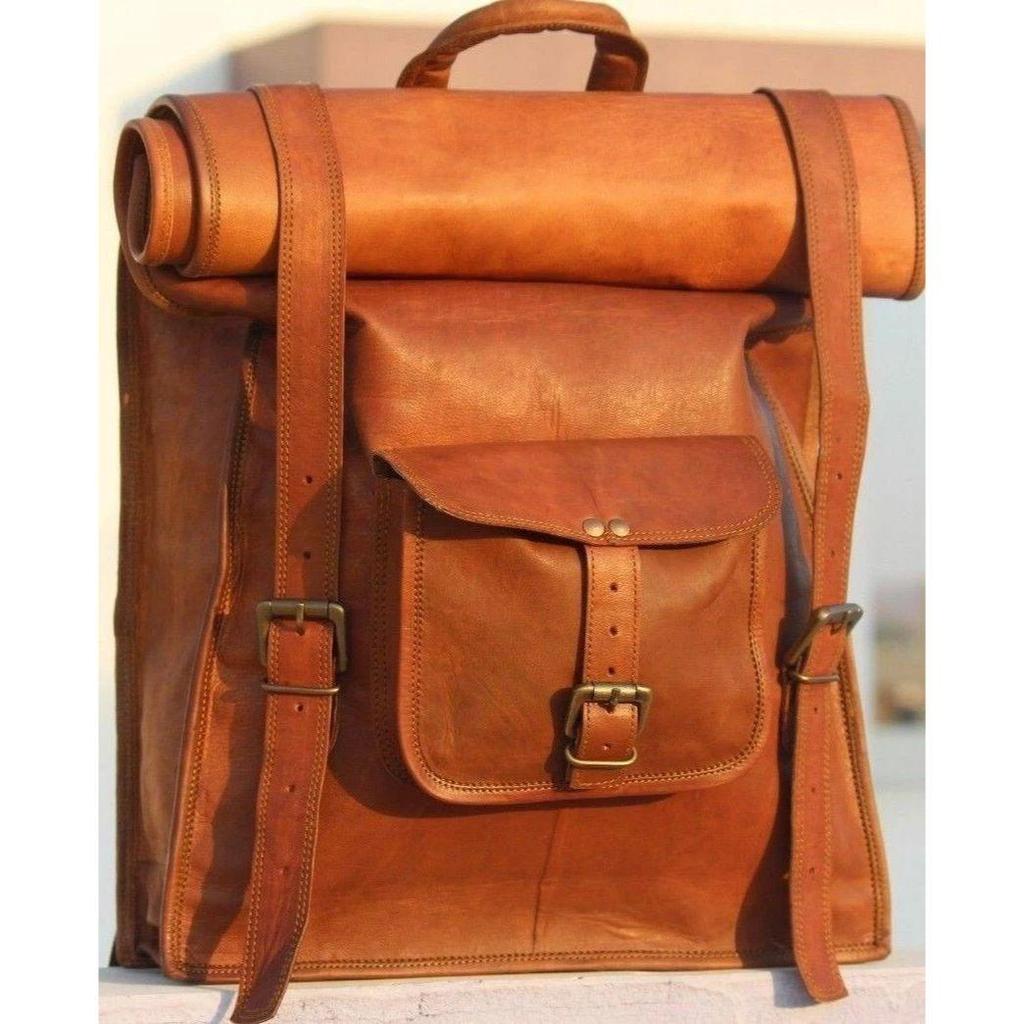 Rucksack Genuine Brown Messenger Bag Leather Backpack Laptop Travel