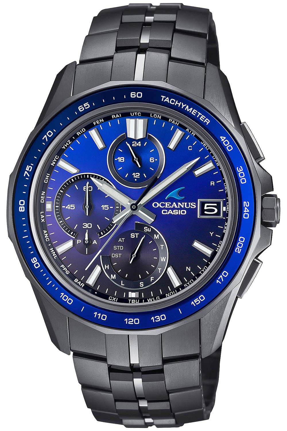 

Чоловічий годинник Oceanus Manta з Bluetooth-радіо та сонячною батареєю, сапфіровим склом, чорним безелем [Casio] [] OCW-S7000B-2AJF