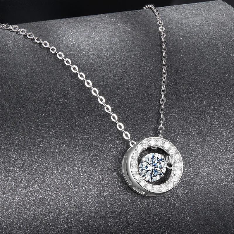 Moissanite Halo Pendant Necklace for Women , Lab Diamond Sterling Silver Circle Pendant Mom Lover Daugther Gift