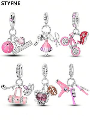 Charms Plata Pink Basketball Skirt Bicycle Beads Copper Plated Fit Copperoriginal Bracelet For Jewelry Making Diy Charm