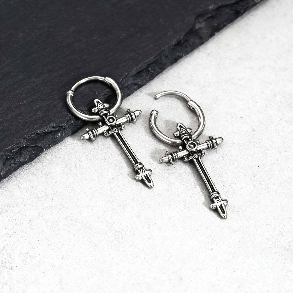 Punk Gothic Stainless Steel Cross Earrings for Men Women,Hip Hop Rock Cross Drop Earrings,Street Pop Ear Jewelry Gifts