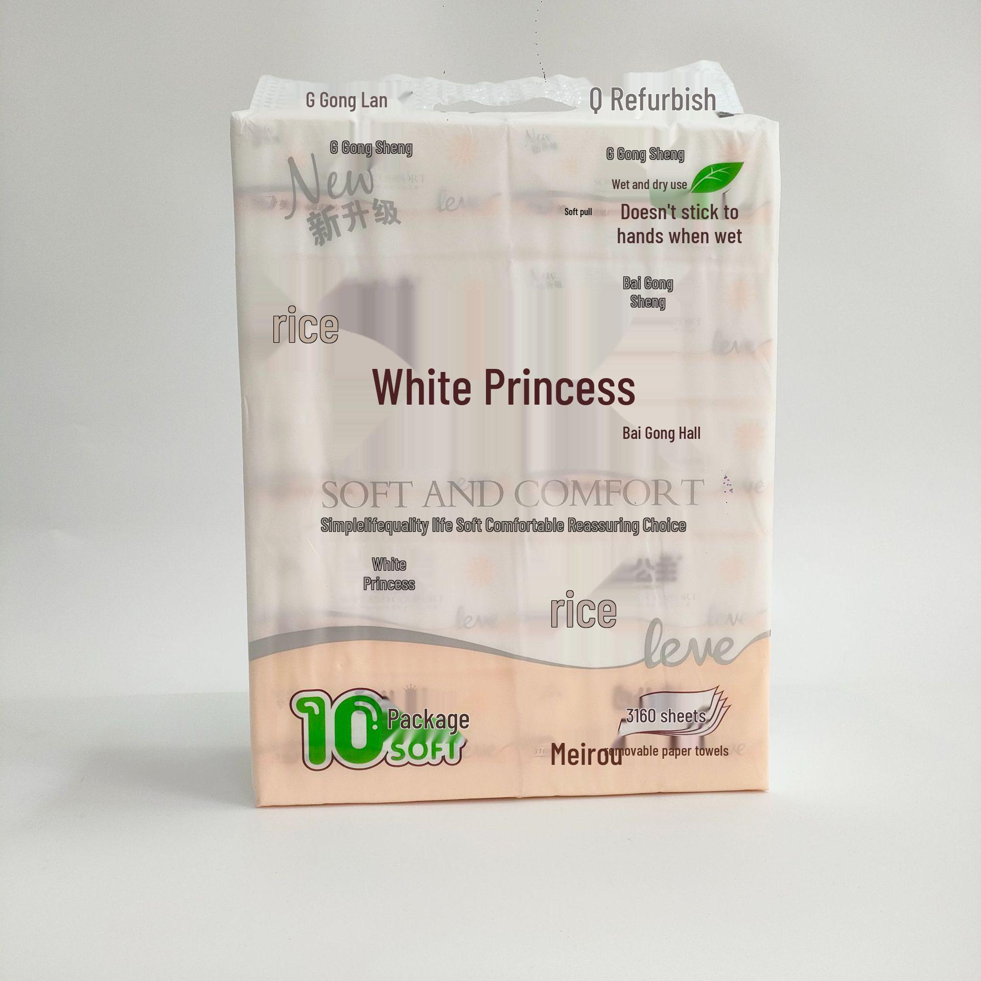 White Princess Waterproof 5-Ply Facial Tissue, 10-Pack - Thick Disposable Paper Towels for Office & Toilet Use