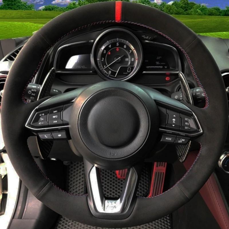 Car Steering Wheel Cover DIY Black Suede For Mazda 3 Axela 2017- Mazda 6 Atenza 2017- CX-3 CX-4 CX-5 CX-9 CX9 CX-8 Black Thread