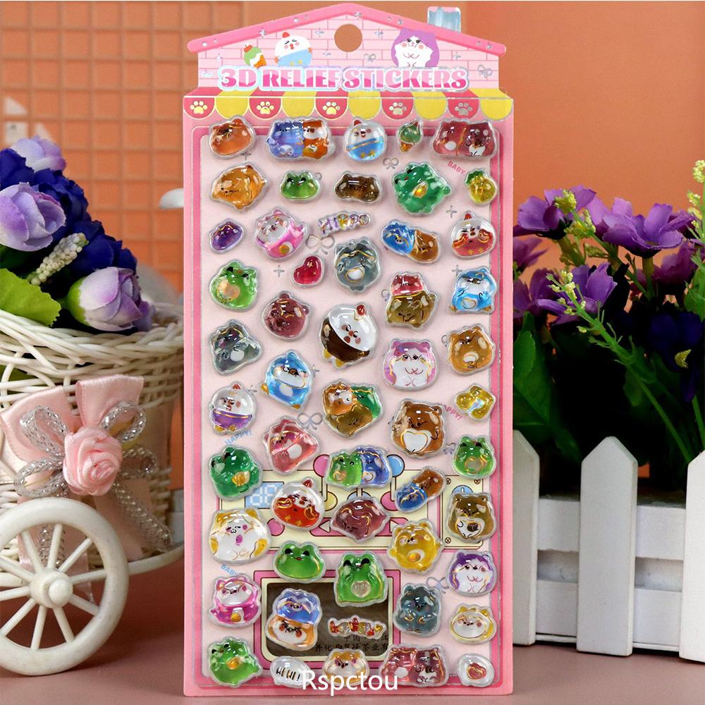 1pcs Cute Rabbit Bear Food Cartoon 3D Crystal Stickers Funny Marine Animals Three-dimensional Relief Decals for Notebook Phone