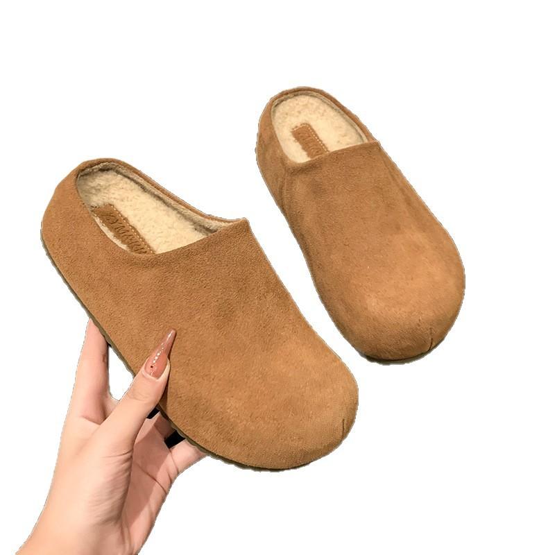 Birkenstock slippers women's outerwear 2025 autumn lazy one-pedal cotton slippers thick-soled casual bag head velvet half slippers