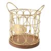 Coffee Pod Basket Decorative Round Wire Coffee Capsule Holder with Wooden Base for Cafe Kitchen Countertop