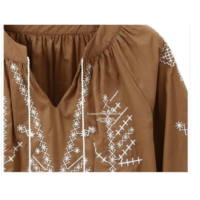 Tooxika New Large Size Women's Tops Ethnic Style Embroidered Blouse Tassel Drawstring Shirt