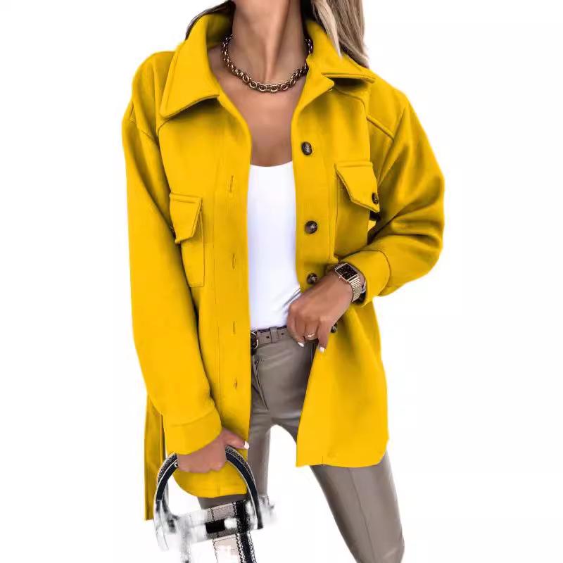 2024 Women's European and American Lapel Single-Breasted Thick Woolen Coat for Autumn and Winter