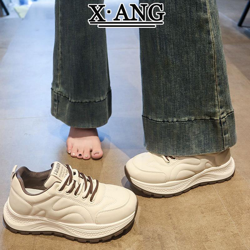 Popular leather Forrest Gump shoes platform casual sports shoes women's 2025 new autumn and winter velvet warm two cotton shoes