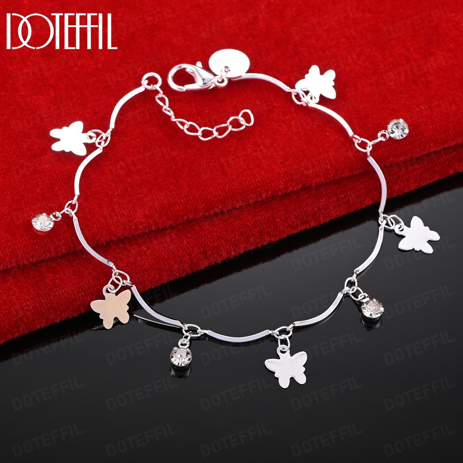 925 Sterling Silver Butterfly AAA Zircon Bracelet Fashion Wedding Jewelry