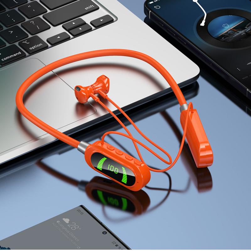

Беспроводная Bluetooth-гарнитура с цифровым дисплеем, долгий режим ожидания, подвесная шейная гарнитура с функцией возврата уха K Song Live оранжевый