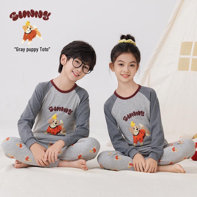 2025 Warmer Baumwoll-Pyjama-Set für Kinder im Herbst - Langarm-Unterwäsche und Raglan-Homewear für Jungen und Mädchen