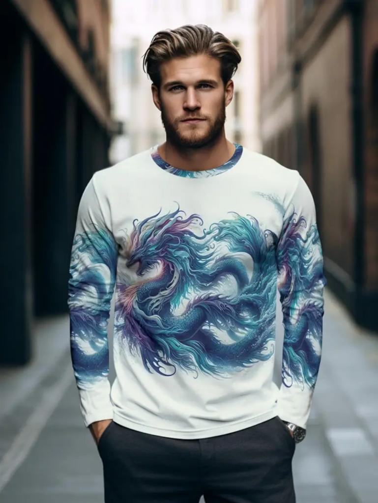 Warrior Cat Pattern Men's T-shirt Funny Animal 3D Print Long-sleeved Top All-season Base Layer Shirt Y2K Harajuku Streetwear