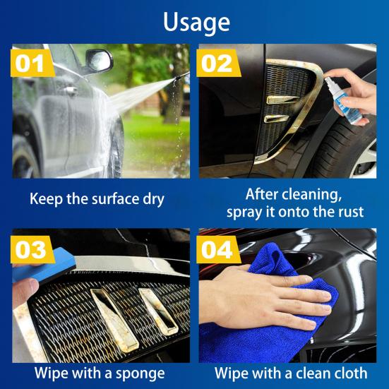 100ml Automotive Rust Remover Spray, Car Rust Removal Spray, Iron Powder Remover, Fast-Acting Iron Rusts Cleaner for Wheels, Rims, Metal, Safe On Most