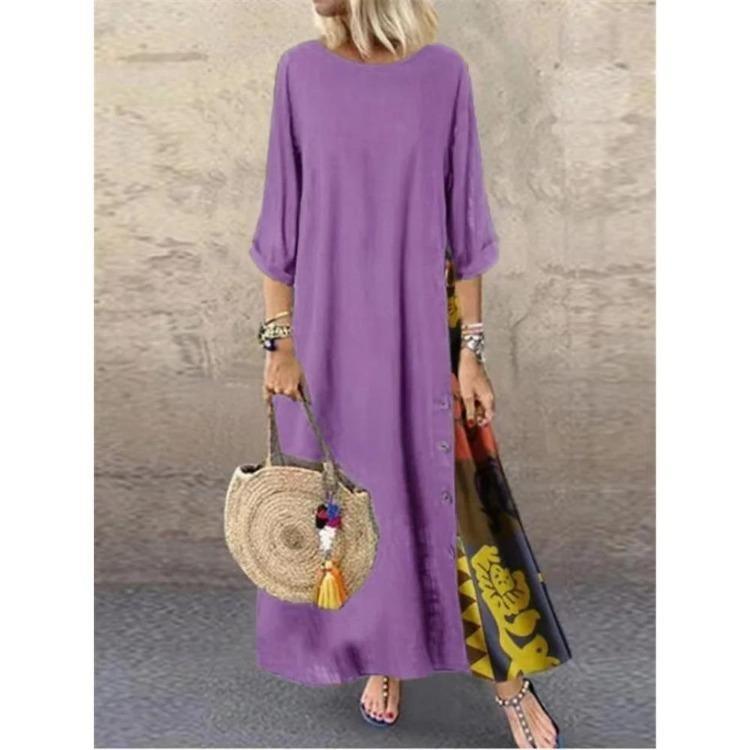 Summer Fashion Floral Maxi Dress Plus Size Casual Loose Long Sleeve Swing Dress Big Holiday Vestidos Longos Robe