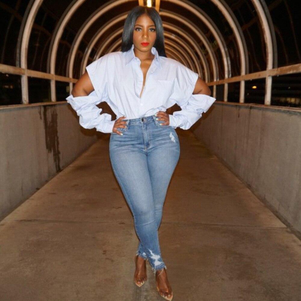 

Весна 2023, однотонная белая рубашка с воротником-поло, модная блузка с длинными рукавами и длинными рукавами, свободные топы нестандартной формы, Blusas 28292 XXL белый