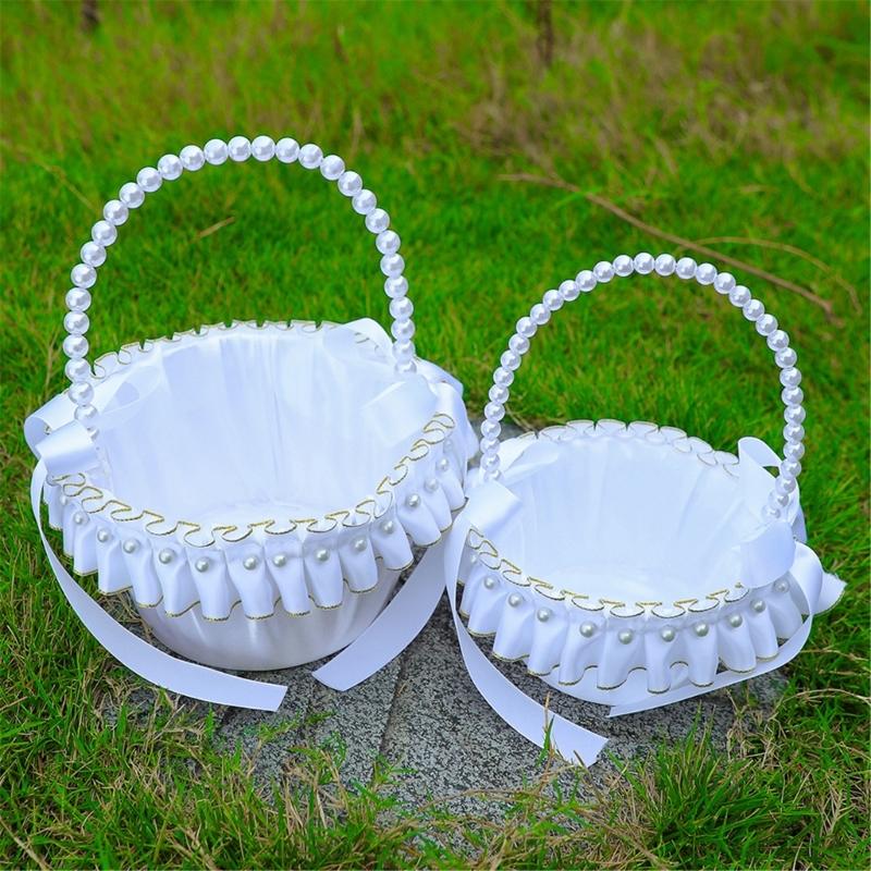 Elegant White And Gold Wedding Decorative Basket For Bridal Ceremonies Parties Decors Durable Fabric Storage Container