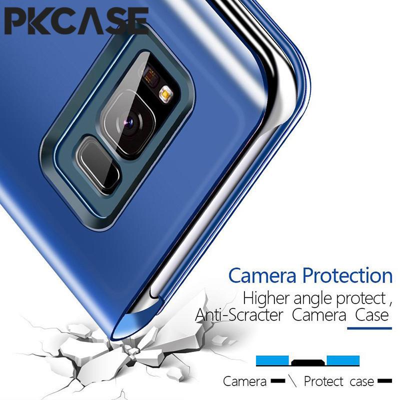 PKCASE Smart Mirror Klapphülle für Samsung A05 A05S A15 A35 A25 A33 A34 5G Note 20 Ultra Stoßfeste Leder-Ständer-Abdeckung