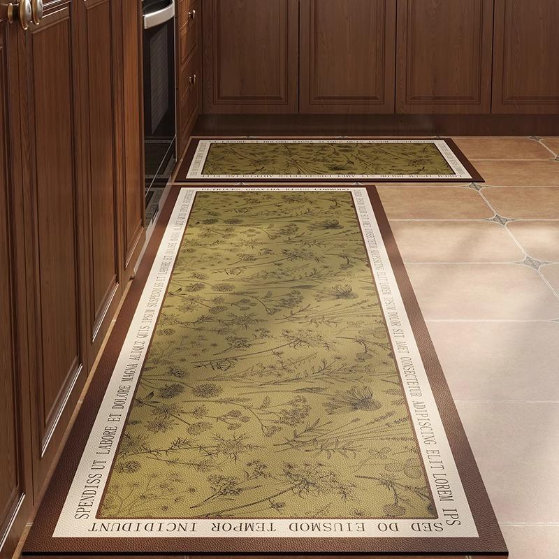 Kitchen Vinyl Rug PVC Antifouling Non-slip Long Carpet Waterproof Anti Fatigue Floor Mat Plant Flower Home Decoration Runner Rug