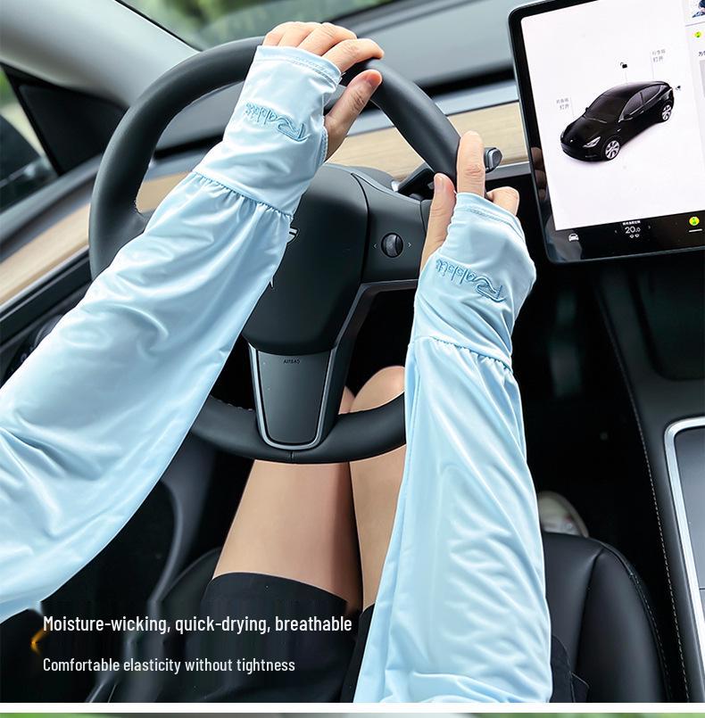 Damskie rękawki bez palców z lodowego jedwabiu chroniące przed promieniowaniem UV do jazdy na świeżym powietrzu