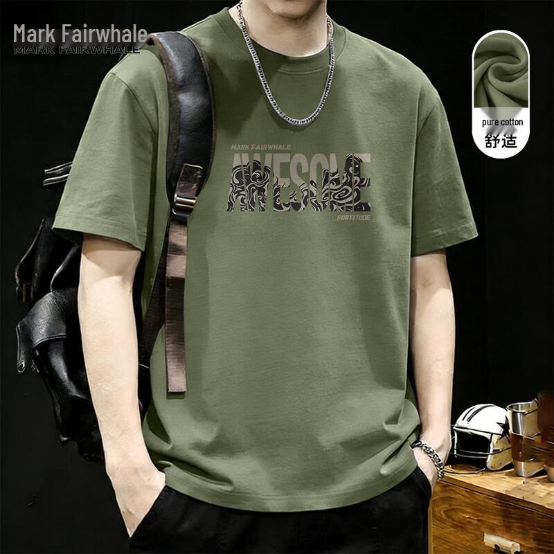 Mark Hua Fei Men s American Retro Cotton T-Shirt 2XL оливковое зеленый