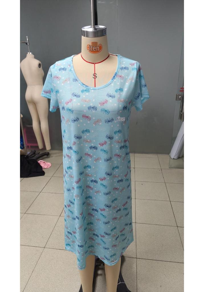 2024 Spring-Summer Casual Women's Printed Round Neck Pajama Dress