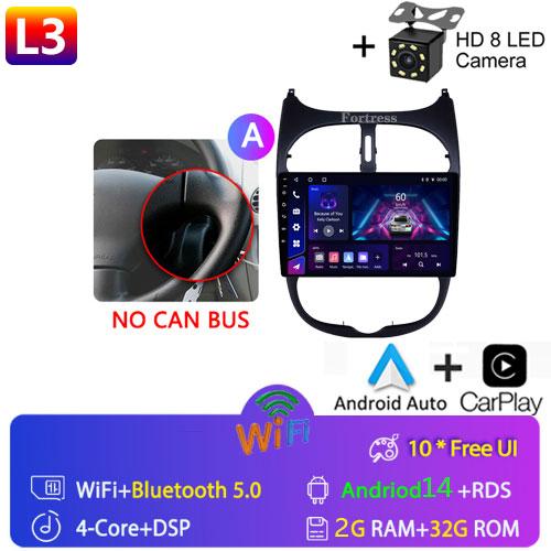 2DIN Android 13 Radio For Peugeot 206 206CC 206SW 2001 2002 2003-2008 Car Stereo Multimedia Player Carplay Auto GPS Navigation
