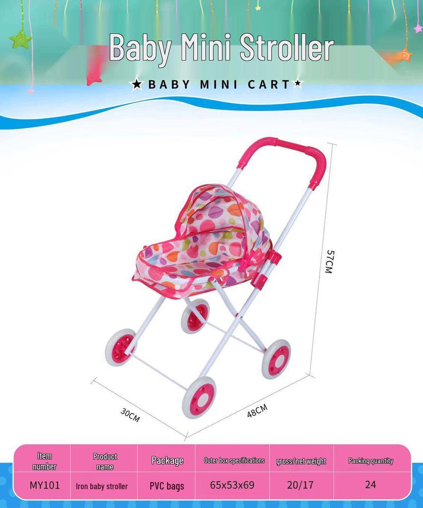 Girls' Large Folding Stroller with Canopy: Pretend Play Toy with Reinforced Metal Walker