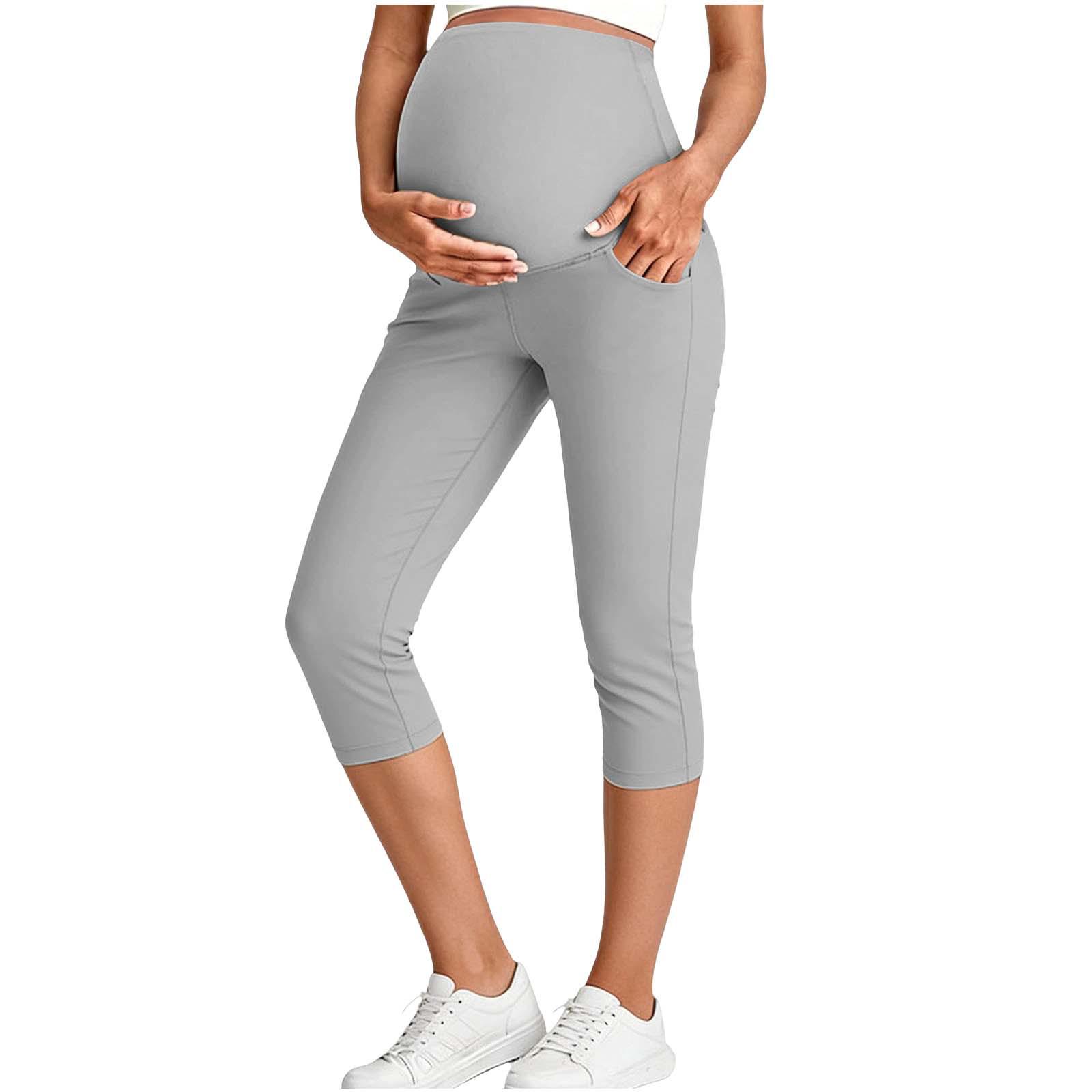 High-Waist Breathable Maternity Capris - European & American Style, Tummy Support, High Elasticity L серебряный серый