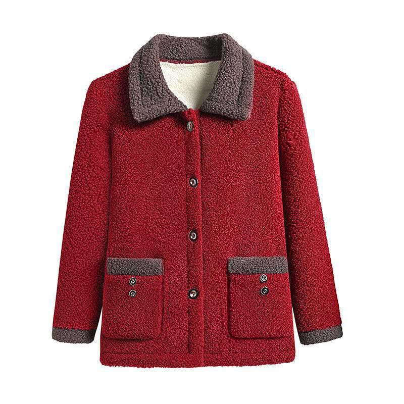 Women's Fleece Lapel Coat - Winter Casual Lamb Wool for Middle-Aged & Elderly