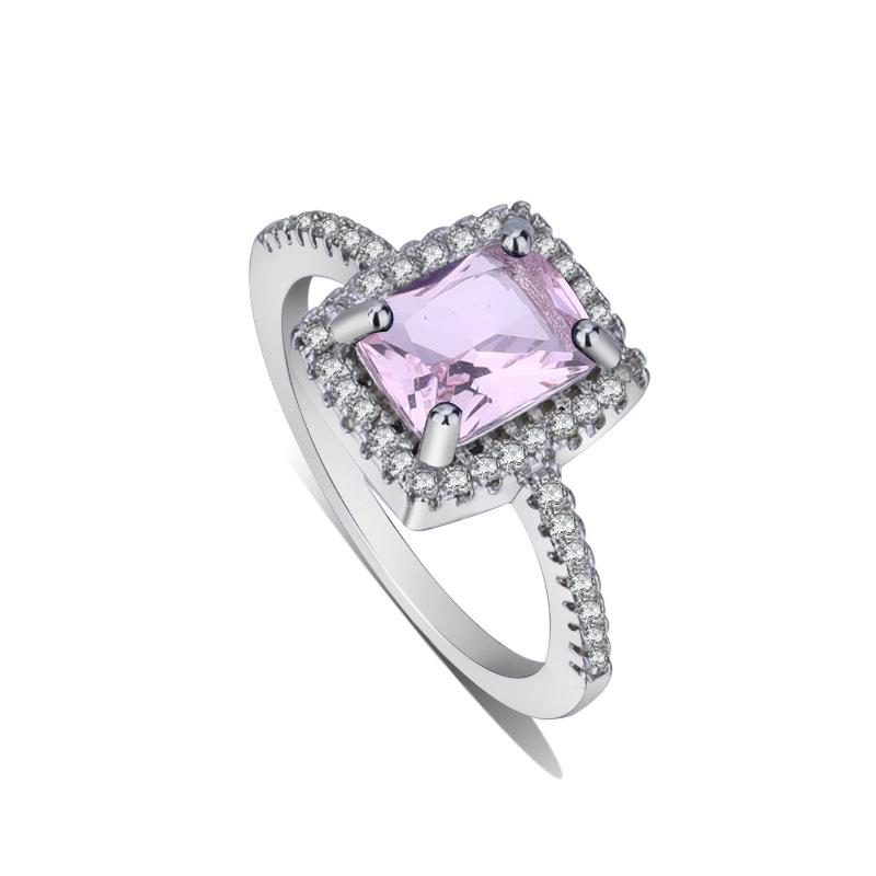Zhenrong Multi-Color Gemstone Square Diamond Ring, European & American Classic, 925 Silver-Plated Engagement Jewelry.