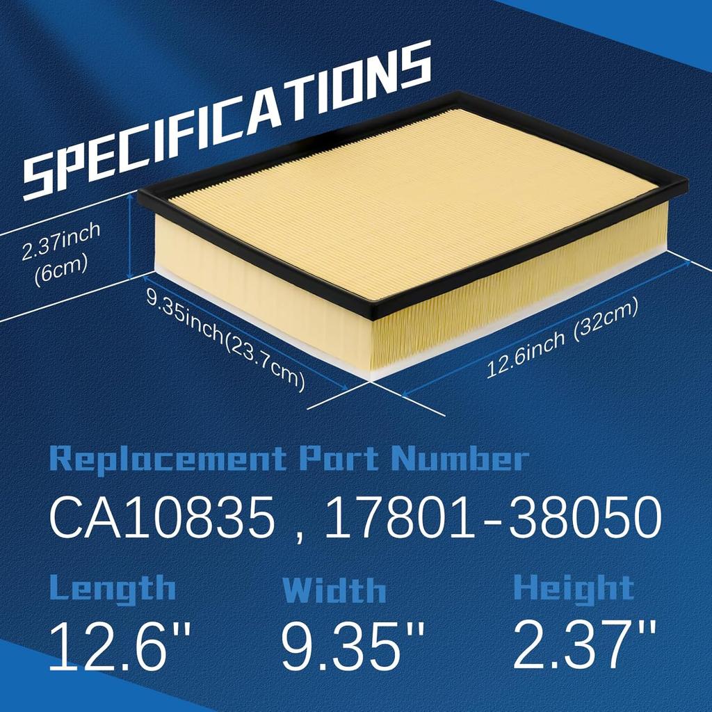 CA10835 Engine Air Filter Compatible With 2010-2024 Toyota 4Runner, 2010-2014 Toyota FJ Cruiser, 2010- Lexus GX460, 17801-38050, 1780138051