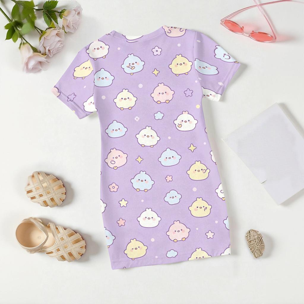 Girls Loose Fit Short Sleeve Dress Kids Casual Round Neck Lightweight Summer Dress with Animal Pattern Printed Design