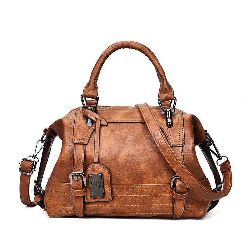 Retro Oil Wax Leather Boston Handbag, Large Capacity Shoulder & Crossbody Women's Bag