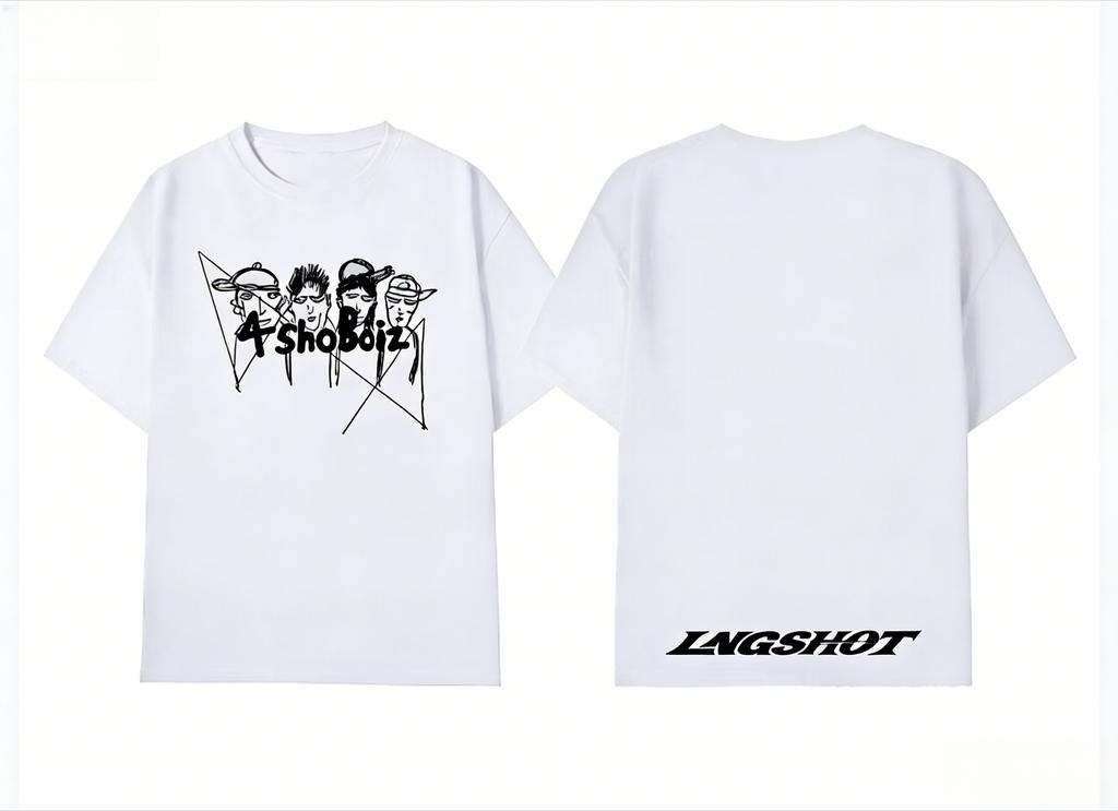 Vintage 4shoboiz Group Sketch Print Tshirt Lngshot Letter Back Print Oversized Hip Hop Tshirt Unisex Y2k Streetwear Short Sleeve