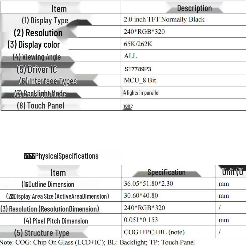 2" HD LCD TFT Display, 240x320 IPS, MCU8080 Interface
