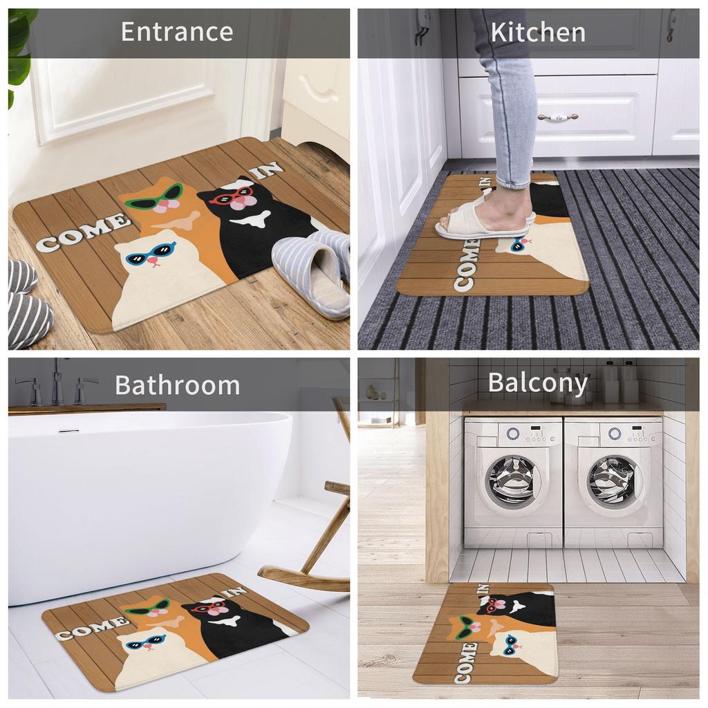 Fun Cat Come In Doormat Anti-Slip Kitchen Bath Mat Garden Garage Door Floor Entrance Carpet Rug