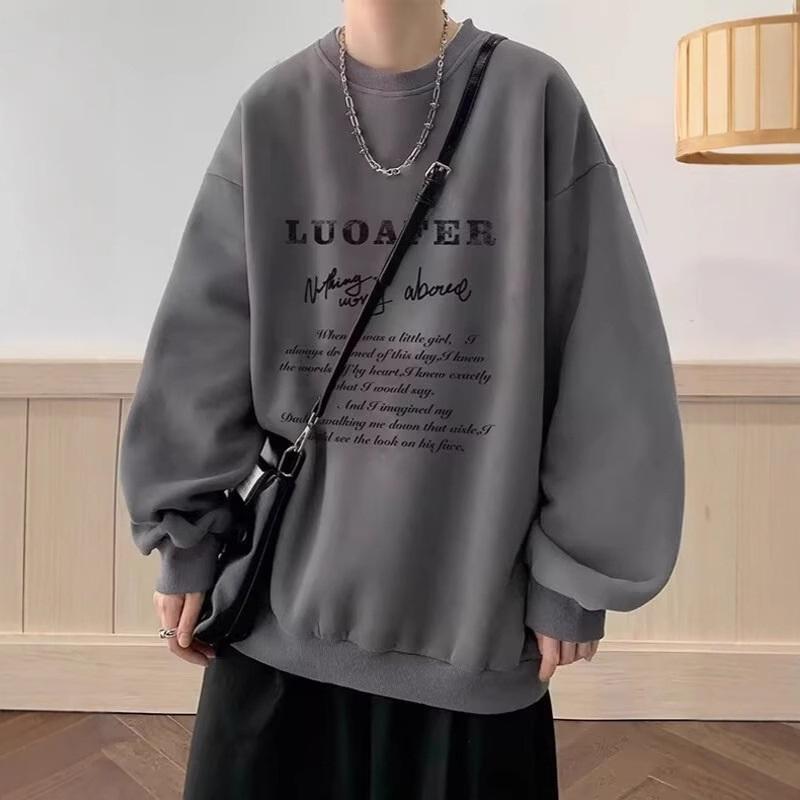 Men's Oversized Crew Neck Sweatshirt Letter Print Casual Pullover Top