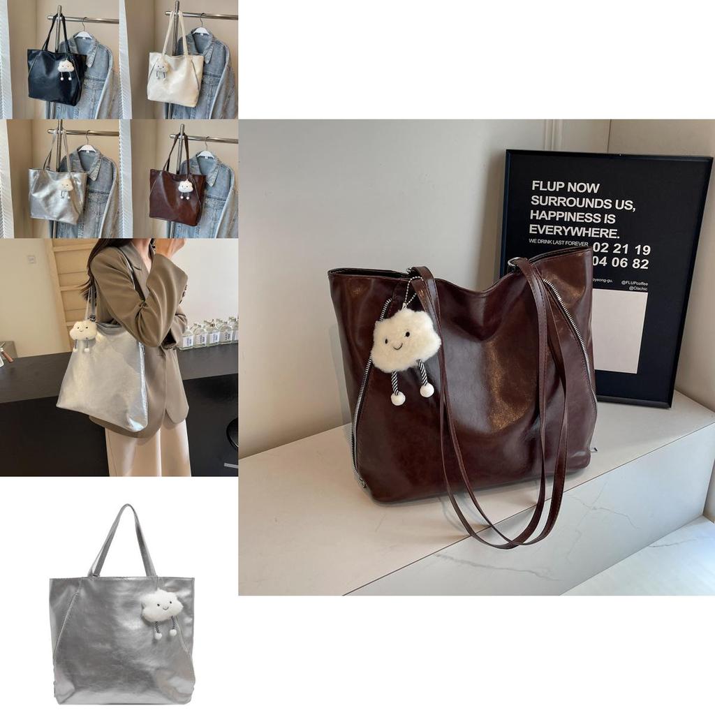 Chic Minimalist Pu Tote Bag Available In Black Beige Silver And Coffee Colors